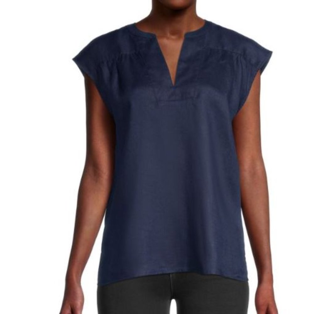 Saks Fifth Avenue Tunic Top NAVY 100% Linen nwt